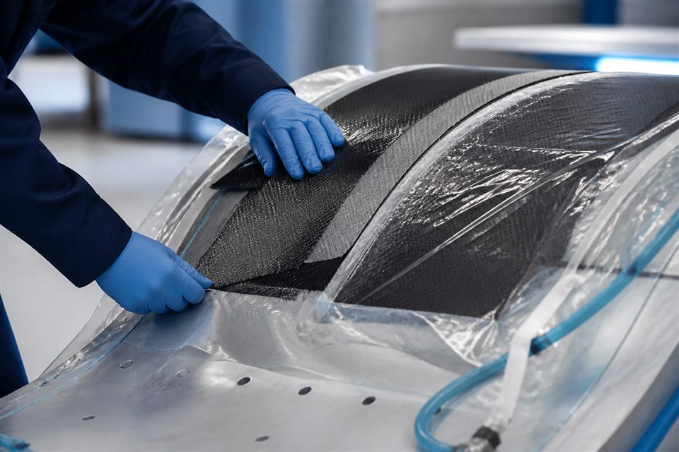 Carbon-fibre composite layup on a precision mould