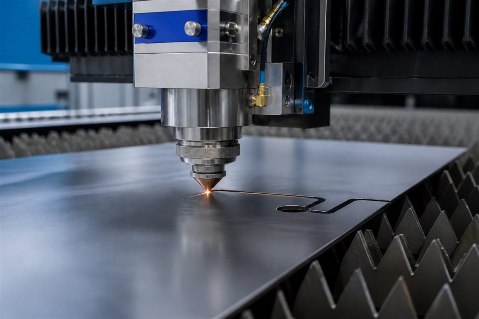 Precision fibre laser cutting a steel sheet